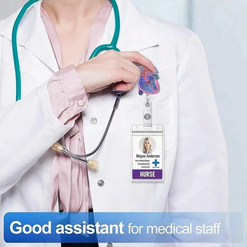 Heart Pattern Badge Holder, 1 Count Retractable Badge Reel with ID Clip, Identification Badges & Supplies for Nurse Doctor Student Worker 3