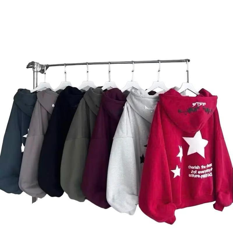 Áo Khoác Hoodie Khóa Kéo In Nổi Boxy THREE STARS Chất Nỉ Bông PE Form Rộng Unisex Jacket Nam Nữ Ulzzang SKY FLY KUN Top Women áo khoác hoodie áo hoodie xanh navy áo hoodie Kem Đen áo khoác áo khoác không xù lông túi mũ zip đỏ đô dày dặn