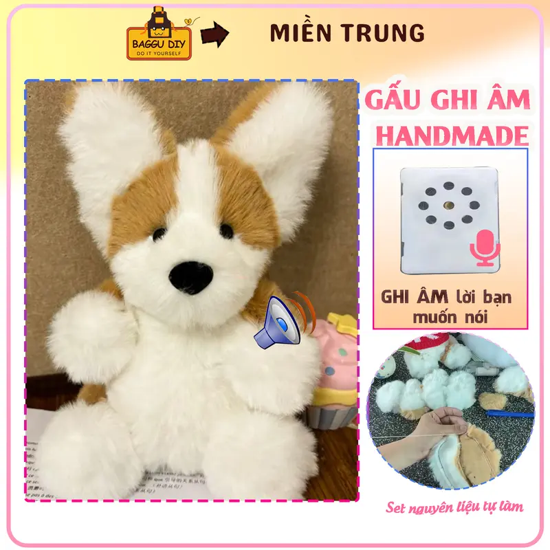 Bộ Set Gấu Ghi Âm Giọng Nói Tự Làm - Cún Corgi, Phụ Kiện Đầy Đủ, Quà Tặng Handmade Dịp Noel, Tết - Diy, Kèm Video Hướng Dẫn - Baggu DIY 0