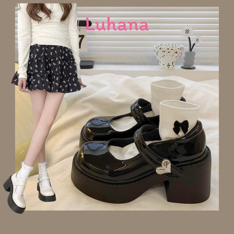 Luhana giày lolita nữ đế cao thời trang phong cách hiện đại mary jane giày cao gót đế đốc đẹp xinh 0