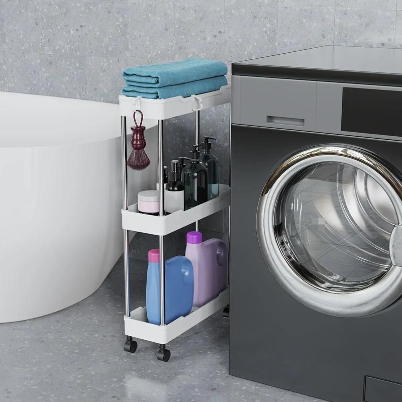 Product Introduction of Bathroom Storage Rack With Wheels 3/4 Layer Rolling Utility Cart Bathroom Storage Organizer Multi-purpose Corner Shelf 4