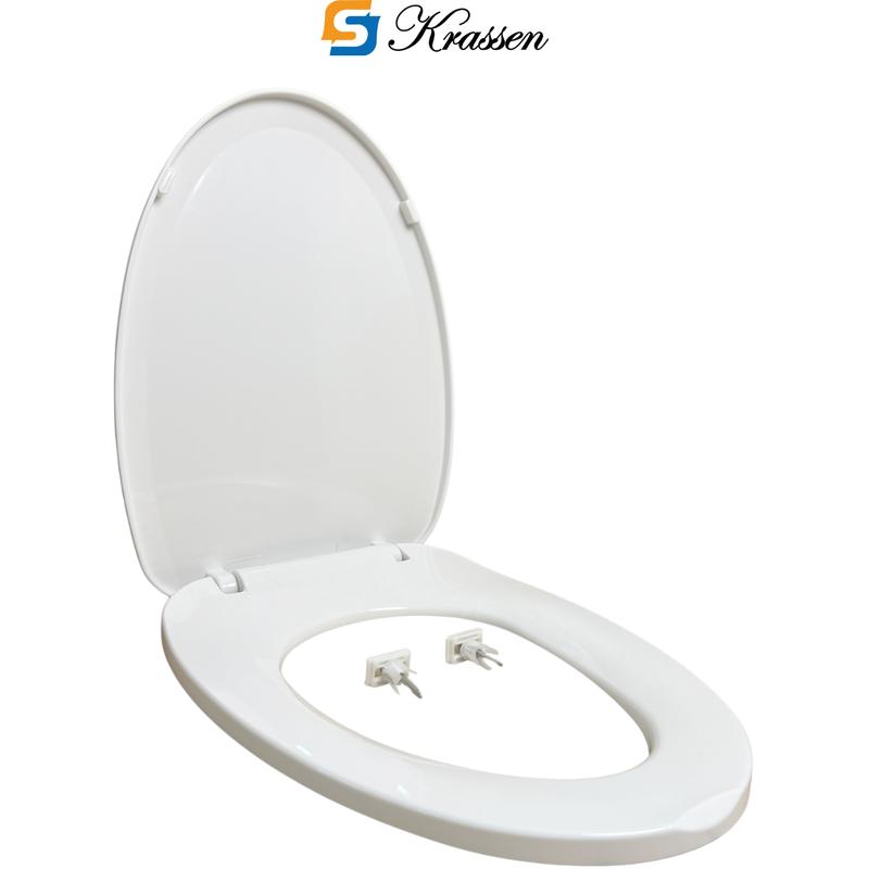 Product Introduction of <Mã KR.23> Nắp bồn cầu đóng êm KRASSEN làm từ nhựa PP cao cấp (màu Trắng sữa) hình mũi nhọn (chữ V) đa năng phù hợp với hầu hết bồn cầu một/hai khối 8