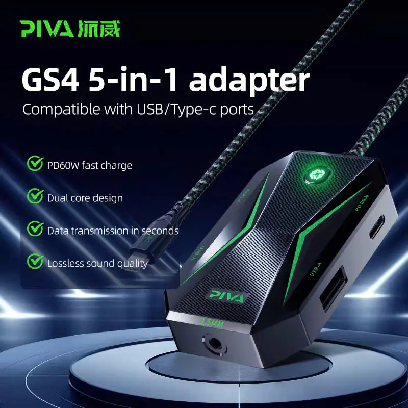 Cáp Piva 70cm 5 trong 1 USB a Converter PD 60W Hub sạc nhanh Type-C 3.5mm DAC 32Bit/384Khz Bộ chuyể