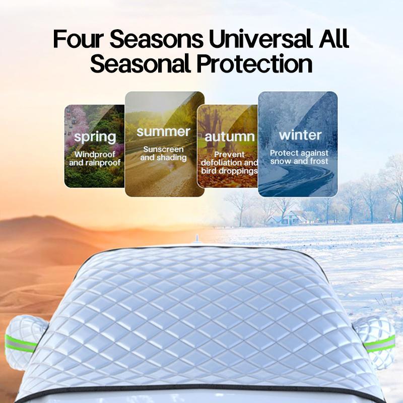 Car Windshield Snow Cover with Side Mirror Protector, 4-Layer Car UV-proof Frost-proof Windshield Sunshade, Windproof Sunshade Cover for Cars, Compact SUVs 3