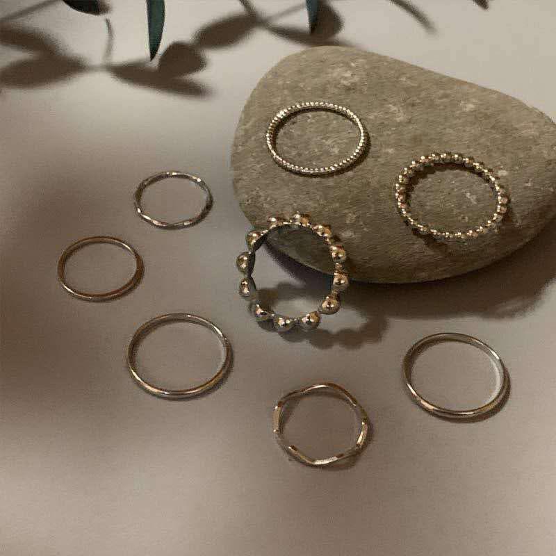 Product Introduction of 8PCS/1set Korean version ring set simple personality pixel ring overlapping ring jewelry 24