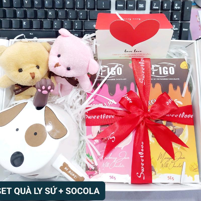 [Set LY SỨ SB 50gr+Gấu] Quà tặng sinh nhật bạn trai/gái Valentine, 8/3 Hộp quà kèmTúi xách, ly sứ có nắp đậy uống cafe 1