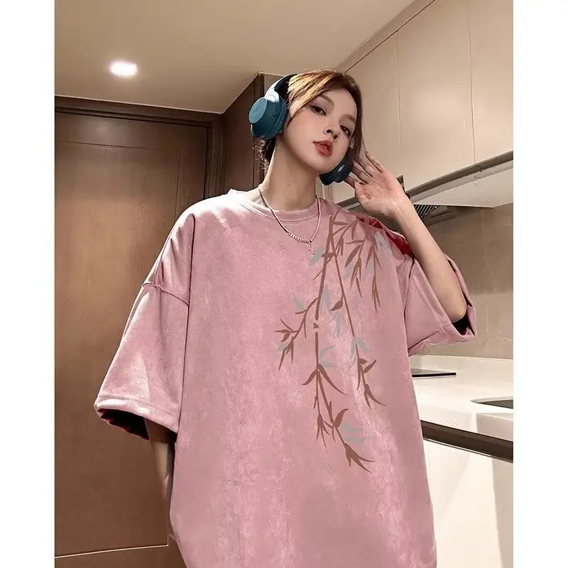 Summer Plus Size Loose Short Sleeve T-Shirt Fat Top Women's Elegant Style Chic Vintage Tee