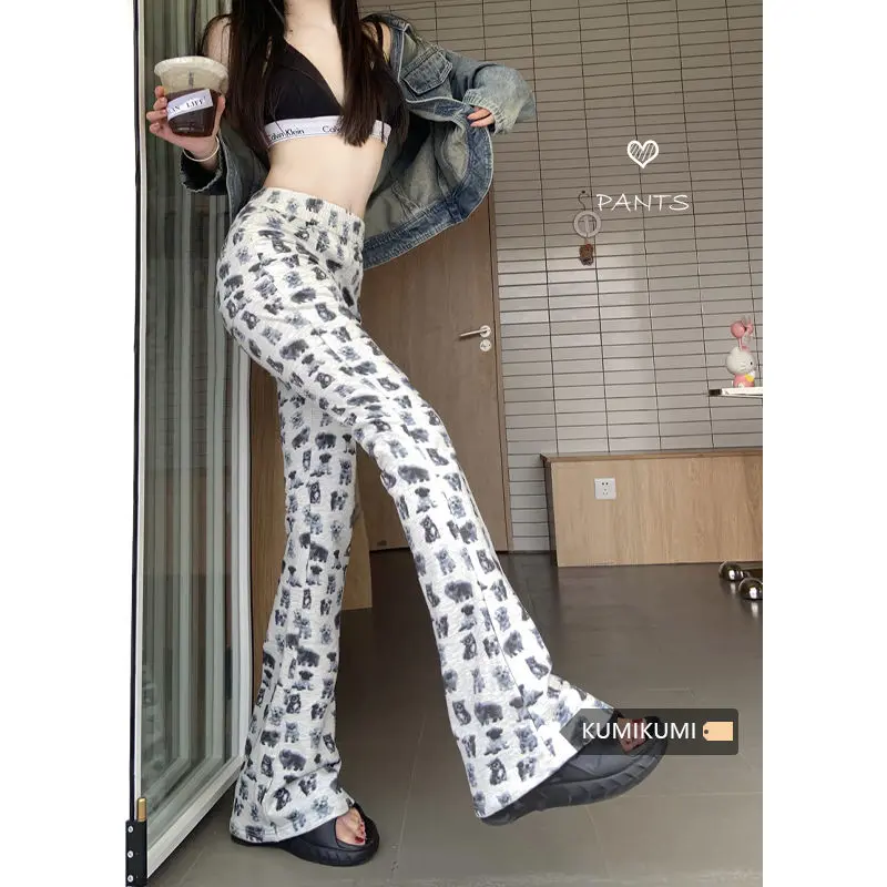 Quần Ống Loe In Hình Cho Chó, Cạp Cao, Phong Cách Thường Ngày Dành Cho Nữ, Quần Mùa Hè, Quần Đi Bộ Bó Sát Quần Móng Ngựa Thẳng