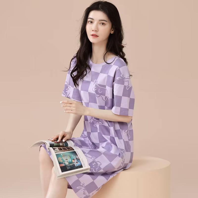Đồ Ngủ Thời Trang, Dễ Thương Và Dáng Rộng Vừa Vặn, ngắn Tay, Váy Ngủ Dài Trung Bình Đồ Mặc Nhà Nữ Women Dress 5