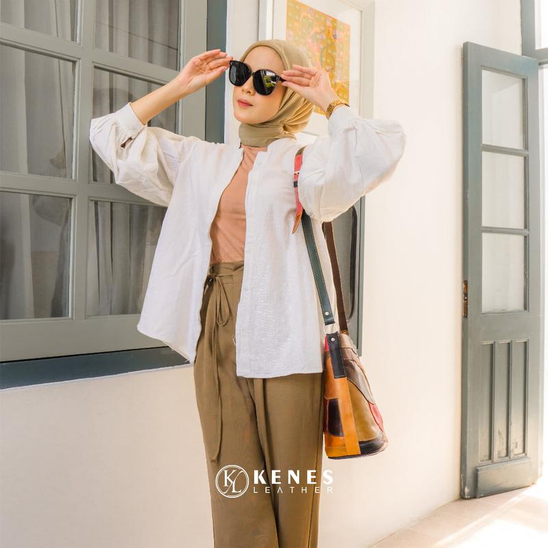 Kenes Leather Sling Bag Wanita Tas Selempang Kulit Asli PERCA MIX - Free Grafir Nama 2