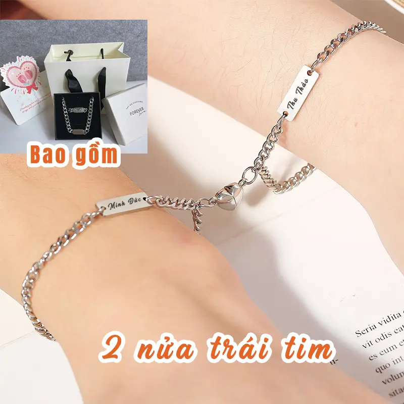 Vòng tay đôi Nam Nữ khắc tên theo yêu cầu, lắc tay couple dành cho các cặp đôi