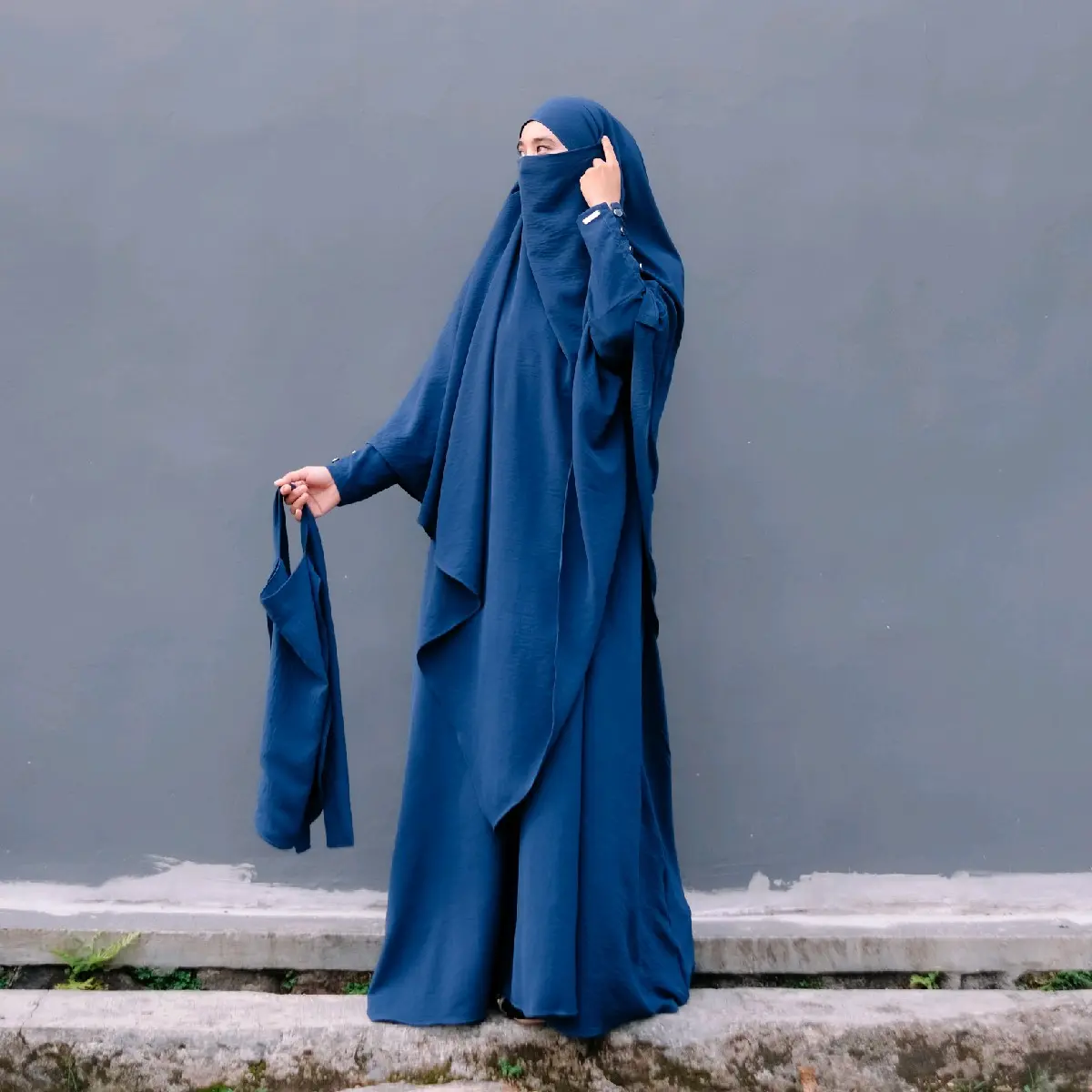 ABAYA Set French Khimar Alkanza Free Cadar Bandana Bisa Mix Warna Gamis Wanita Muslim Syari Cadar Dress Lengan kancing Hitam Mewah Elegan Crinkle Airflow Tangan Simple Lebaran Kondangan Dewasa Kaftan Putih
