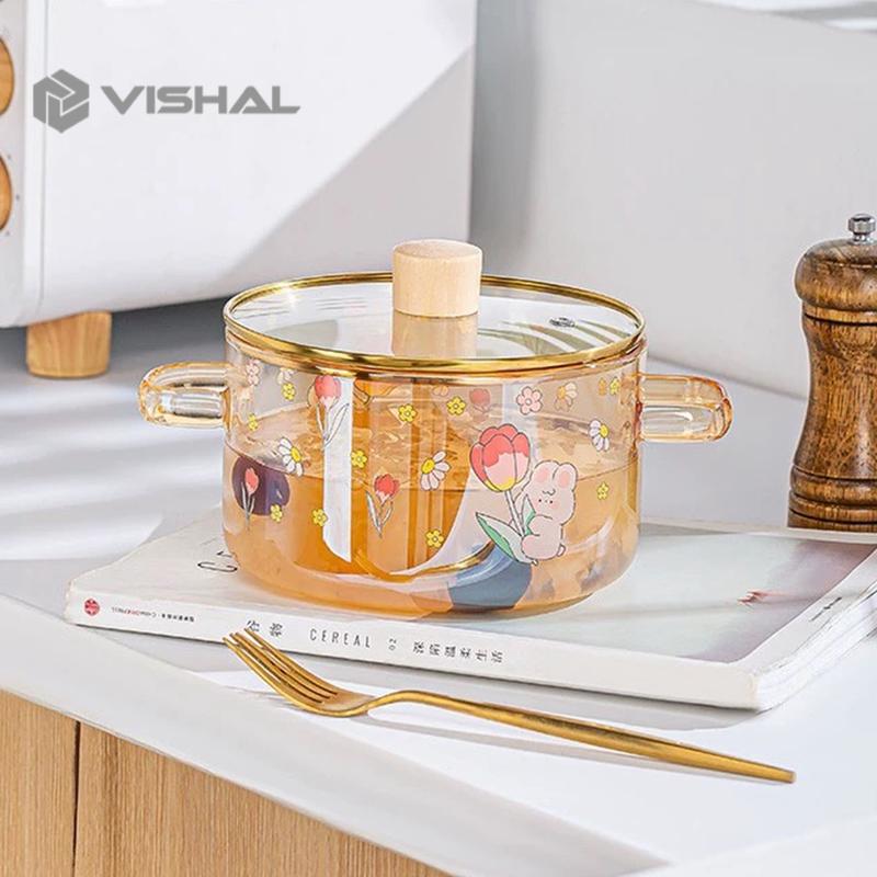 VISHAL Panci Kaca Tahan Panas Borosilicate / Soup Pot Kaca Bermotif VS-337 2