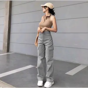 CELANA CARGO JEANS HIGH WAIST CARGO PANST JEANS KOREAN STYLE CELANA KARGO PREMIUM Panjang Boyfriend Loose