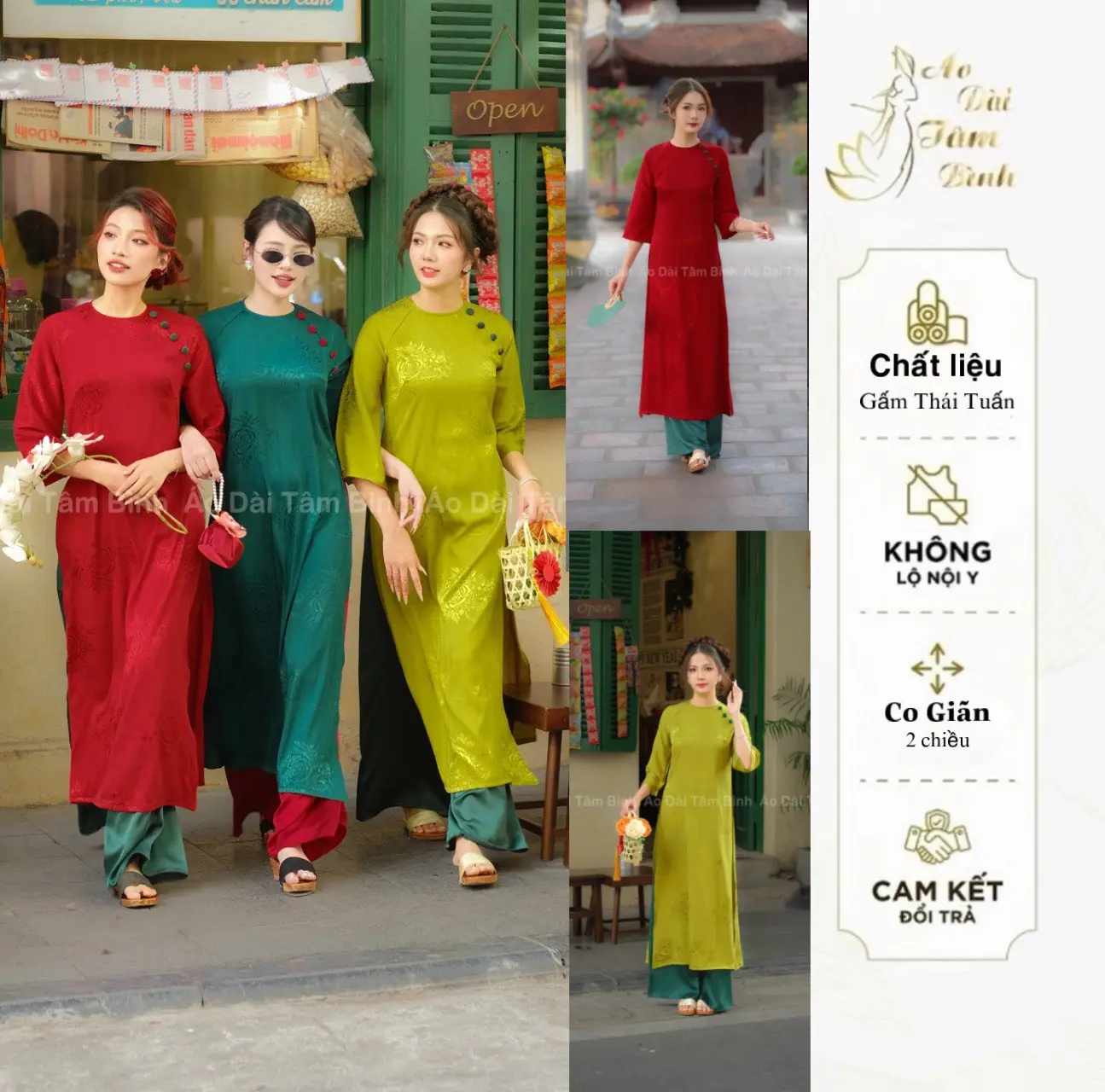 Áo Dài Cách Tân, Áo Dài Tết Dáng Suông, CT05, Cổ 2P Đính cúc bọc tinh tế ,Gấm Thái Tuấn vân hoa nổi Cao Cấp, hotttrend,đón Tết 2025 nữ Women  Xanh Rêu, đỏ đô, cốm