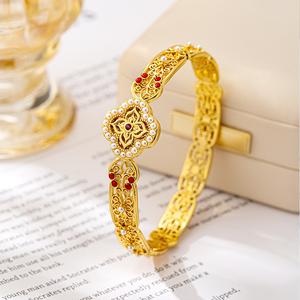 สร้อยข้อมือสไตล์จีนใหม่ ชุบทองเวียดนาม สไตล์วังอินเทรนด์ ฝังเครืองประดับเซอร์โคเนีย สำหรับผู้หญิง เครื่องประดับวินเทจติดทนนาน