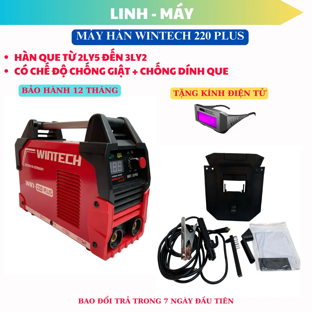 Máy hàn que Wintech Đức 220 Plus công suất 220A, công nghệ mới nhất