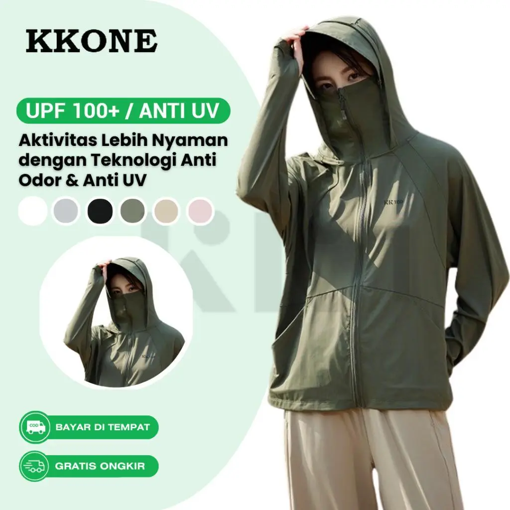 KKONE Jaket Anti UV Wanita Lengan Panjang Jaket Olahraga Pelindung Matahari Premium UPF 100+ Outdoor(J002)