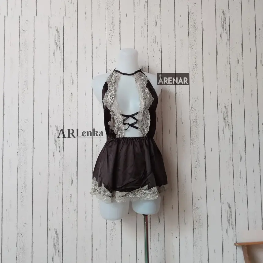 ARENAR SKA168 Mini Dress Lingerie Hitam - Baju Tidur Tipis Transparan Wanita - Gaun Malam