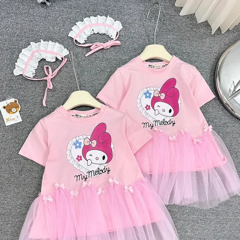 (Shopmesockids) Váy cotton Melody hồng mix ren cho bé gái 4