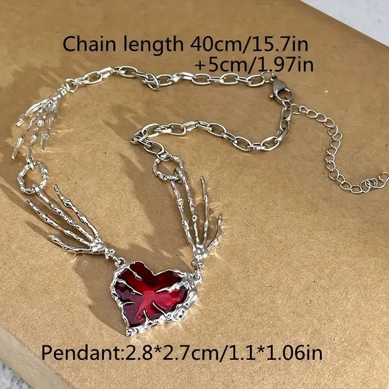 Gothic Skeleton Pendant - Red Zirconia Clavicle Chain, Decorative for Halloween Party or Cosplay Wear eternity  collar 1