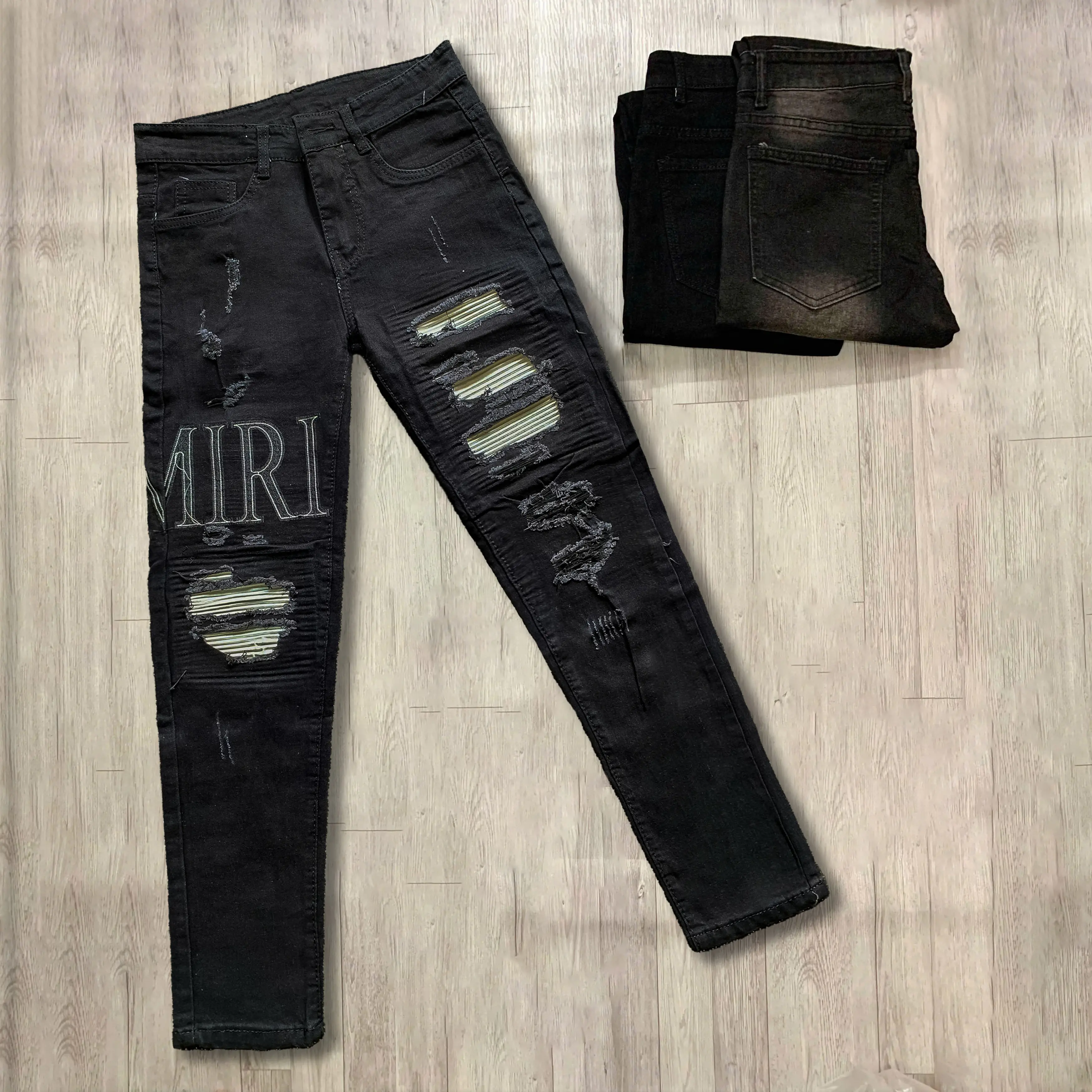 QUẦN JEAN NAM MÀU ĐEN VÁ DA THÊU AMIRI PHONG CÁCH TRẺ TRUNG MÃ QJD01 Menswear