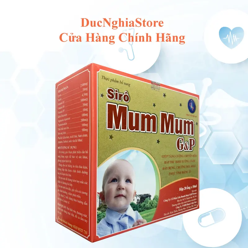 SIRO MUM MUM GP hỗ trợ giúp bé ăn ngon ngủ tốt, tăng cường hấp thu chất dinh dưỡng – hộp 20 ống Siro Ăn Ngon Cho Bé 0