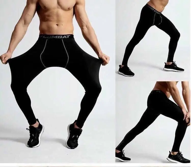 Quần BODYCOMBAT Giữ Nhiệt Thun Legging Sport Nam Đen Viền Trắng Size M 0