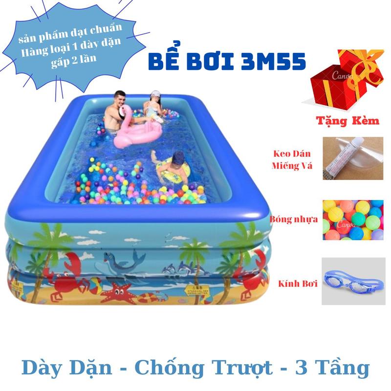  Bể Bơi 3M55 Tặng Kèm Bơm Điện + Kính Bơi + Phao Bơi + Bóng + Keo Dán Miếng Vá 