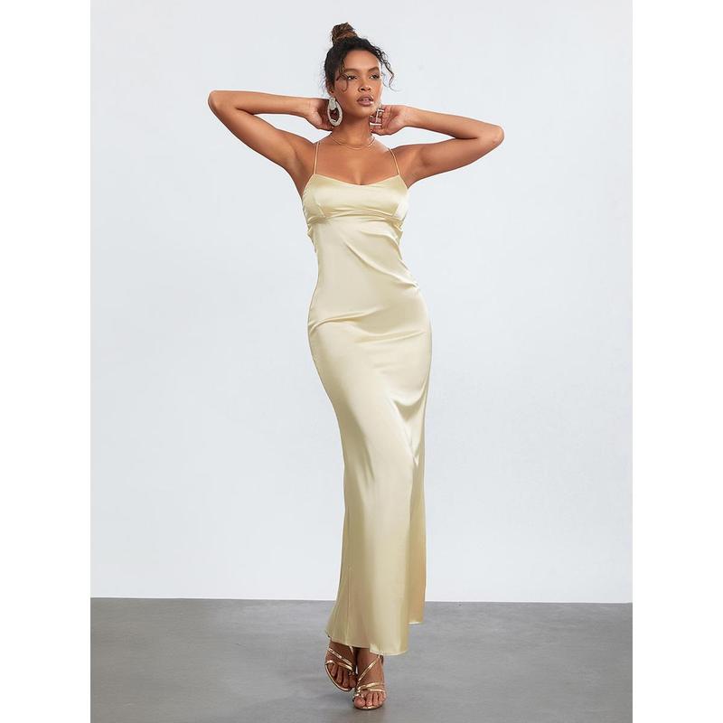 Product Introduction of Women's Summer Long Slip Dress Solid Color Sleeveless Spaghetti Strap Low Cut BacklessDress 32