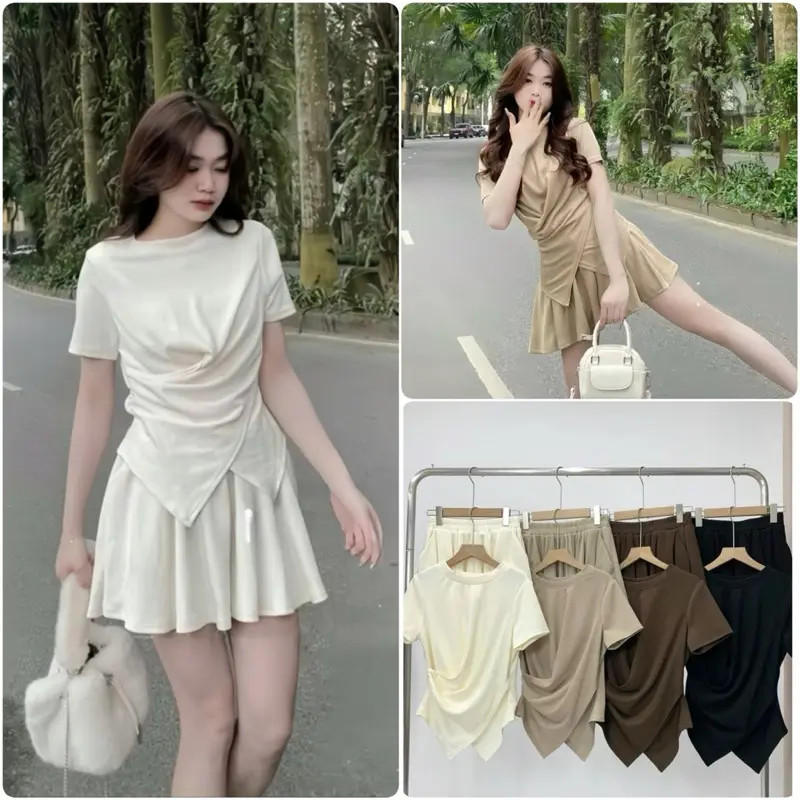 Sét Bộ Gồm Xoắn Eo Cộc Tay Kèm Quần Ống Xoè (SB1)