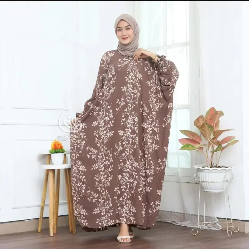 Okinawa Kaftan - Kaftan Rayon Premium Jumbo Maksi Motif Batik Bunga Melati Busui Lengan Panjang by Dasterqu 1