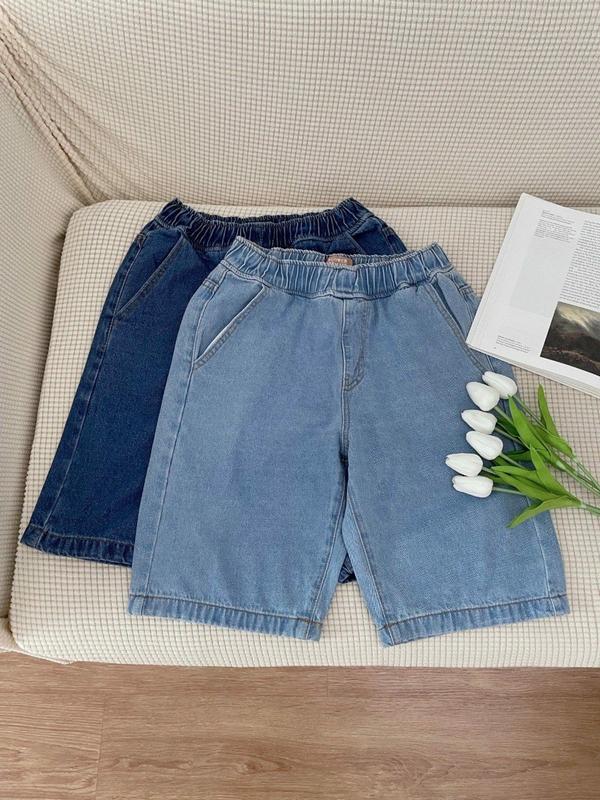 Quần Short Nữ Kaki Jean Lưng Thun Ngố Jean Nữ , Ống Rộng Thời Trang Hàn Quốc quần  sọc Women Ong