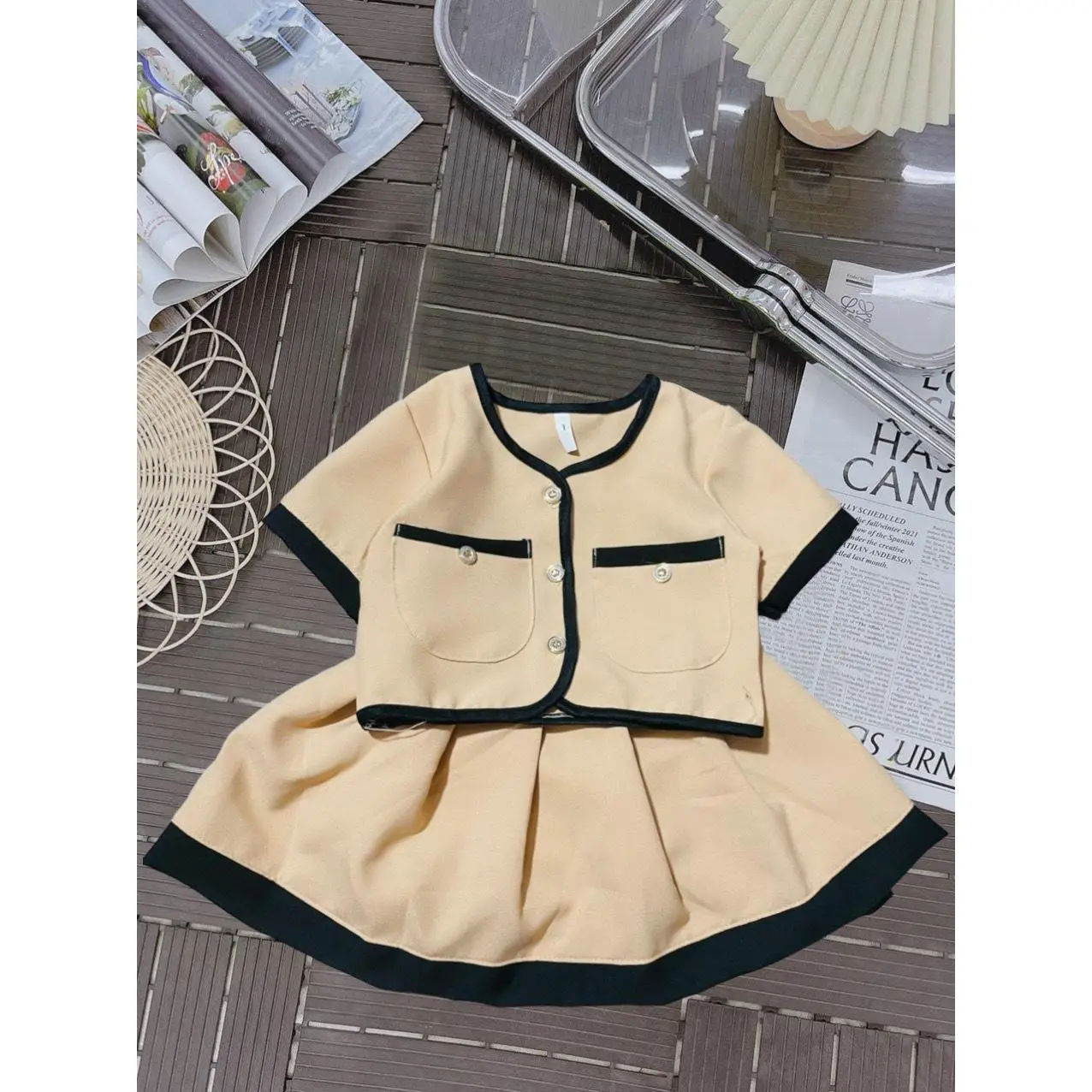 [8-35kg] Set áo croptop + váy xòe vải cotton cute cho bé gái mặc đi học, đi chơi (TT178)