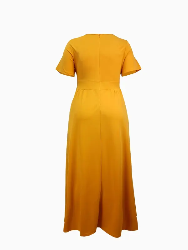 Women's Plain Pocket Zipper A Line Dress, Casual Plus Size Short Sleeve Long Dress for Summer, Women's Clothing for Daily Wear 4