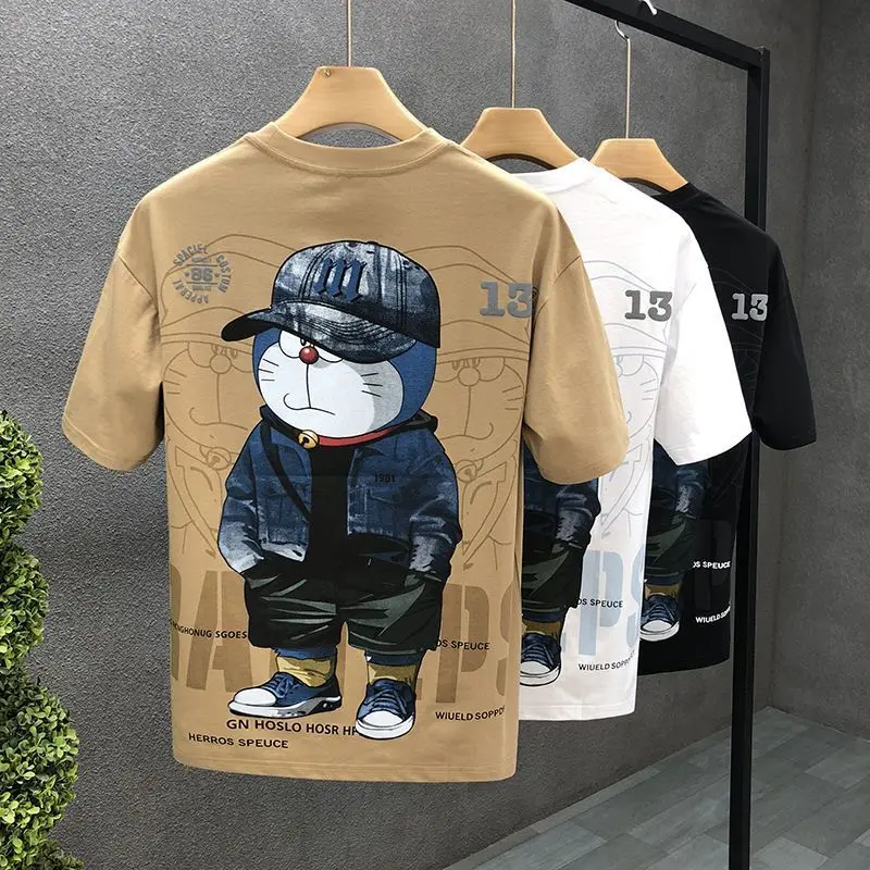 [1450 Repurchase] High-End Men's Short-Sleeved T-shirt Fashion Brand Cartoon Doraemon Quick-Drying Fat Man T-shirt Handsome Summer Menswear Loose