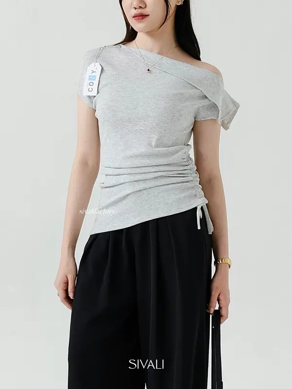 SIVALI Belle Off Shoulder Top - Casual Look Korean Knit Top - Atasan Wanita Baju Panjang Rib Knitwear 8