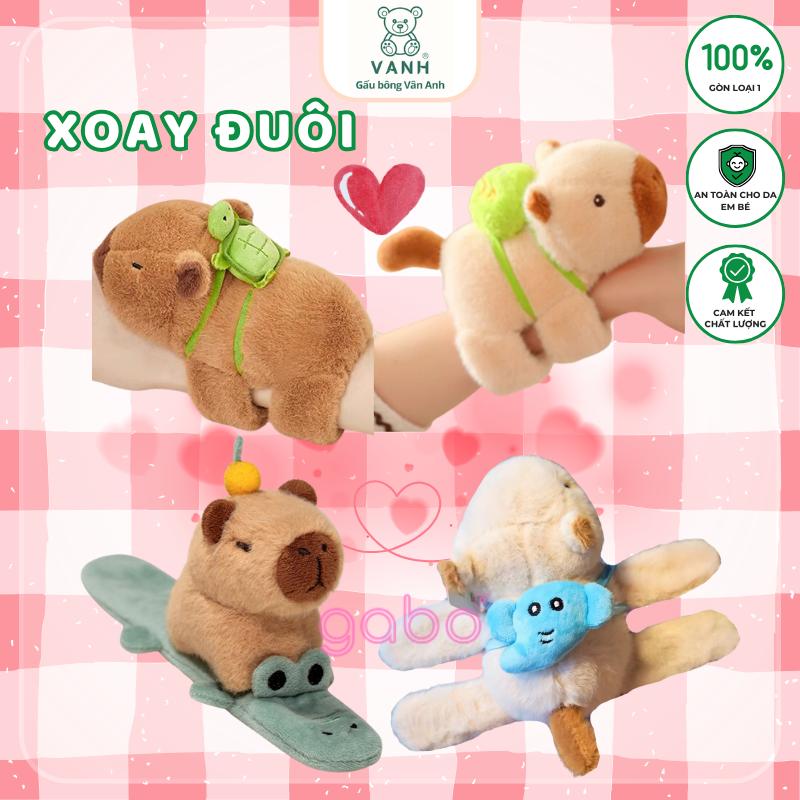 Vòng Tay Capybara xoay đuôi, Đồ chơi nhồi bông búp bê capybara chuột lang nước đeo balo rùa, treo balo ôm tay ôm vợt cầu lông cá sấu toy không phát nhạc quà  tặng