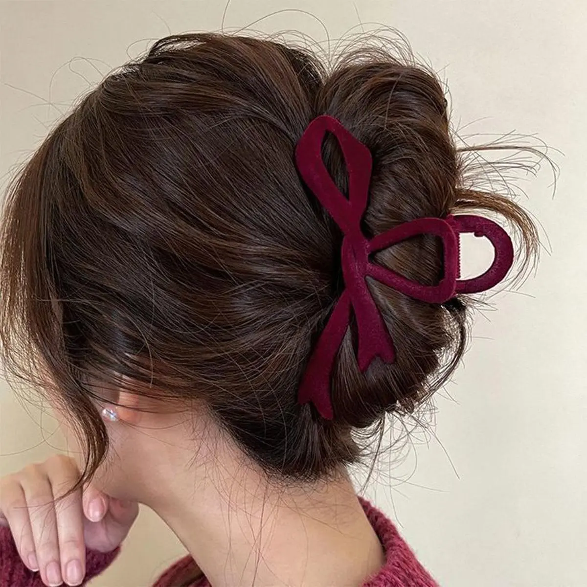 Red Velvet Bow Hair Clips Autumn Winter Women Hair Claw Clip French Elegant Hairpin Hair Accessories Female Headwear Gift