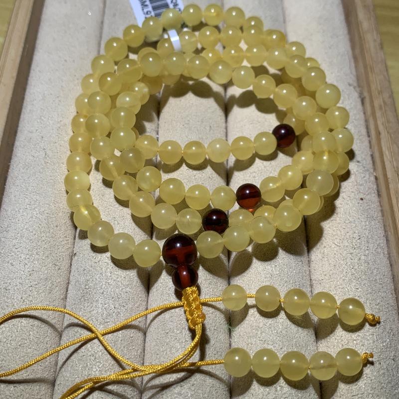 Product Introduction of Natural Gold Honey Beeswax 108 Beads Bracelet Three Rings Four Turns Amber Necklace Wholesale Free Shipping 2