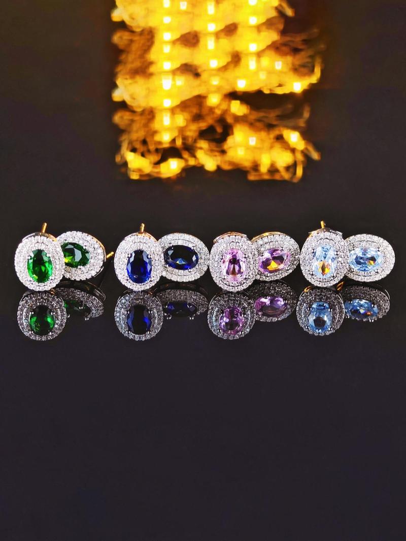 Product Introduction of Colorful Zircon Decorated Earrings, Elegant Jewelry for Women for Party, Daily Clothing Decor, Trendy All-match & Exquisite Jewelry for Birthday Gift 8
