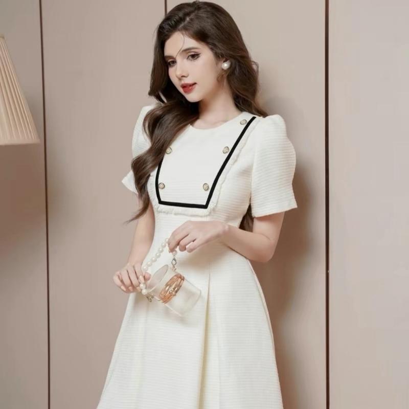 Váy thun xốp nhật bigsize 50-90kg cổ viền cách điệu chất liệu thun xốp nhật có co giãn tôn eo tay ngắn Nữ