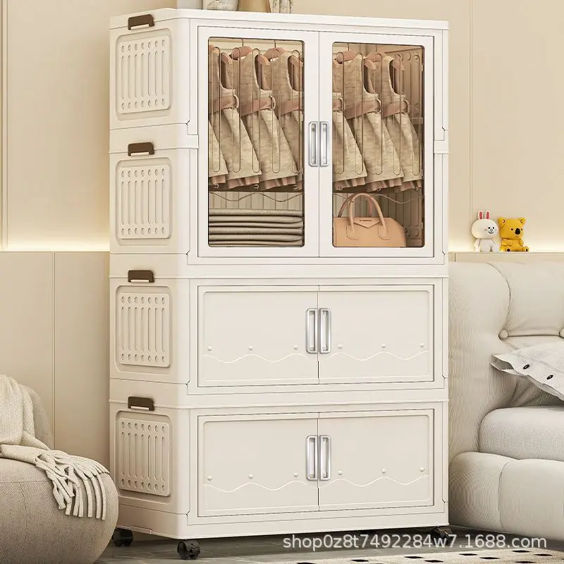 Storage Box for Home Wardrobe Bedroom Clothes Folding Storage Cabinet Organizer Toy Plastic Double Door Storage Cabinet