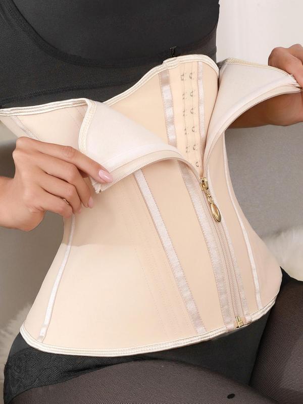 Women's Solid Color Zipper Front Waist Trainer, High Stretch Tummy Control Shaper, Waist Cincher for Women, Shapewear Belt for Daily Wear, Shape Clothing 3