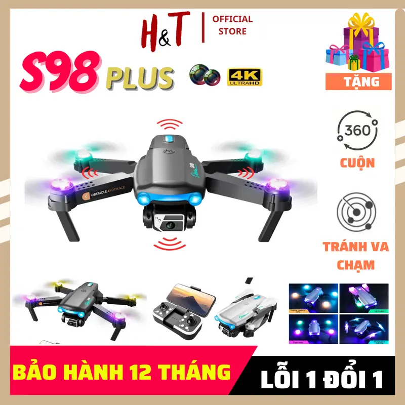Drone Flycam S98 2 camera kép HD, cảm biến chống va chạm 4 hướng - Fly cam mini giá rẻ pin 1800mAh nhào lộn trên không 0