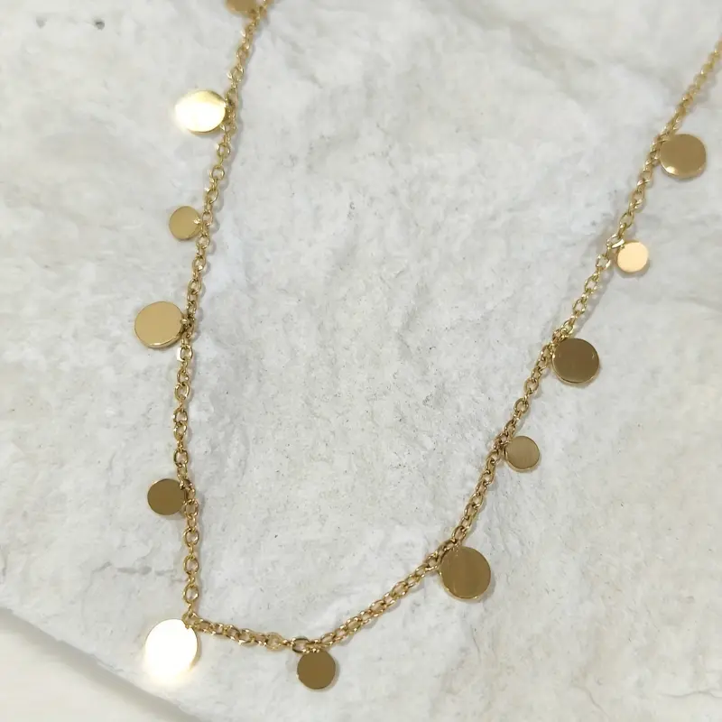 18K Golden Plated Stainless Steel Necklace for Women, Elegant Vintage Style Geometric Circle Pendant Choker, Daily Wear Chain Jewelry, Gift-Ready - 1pc 1
