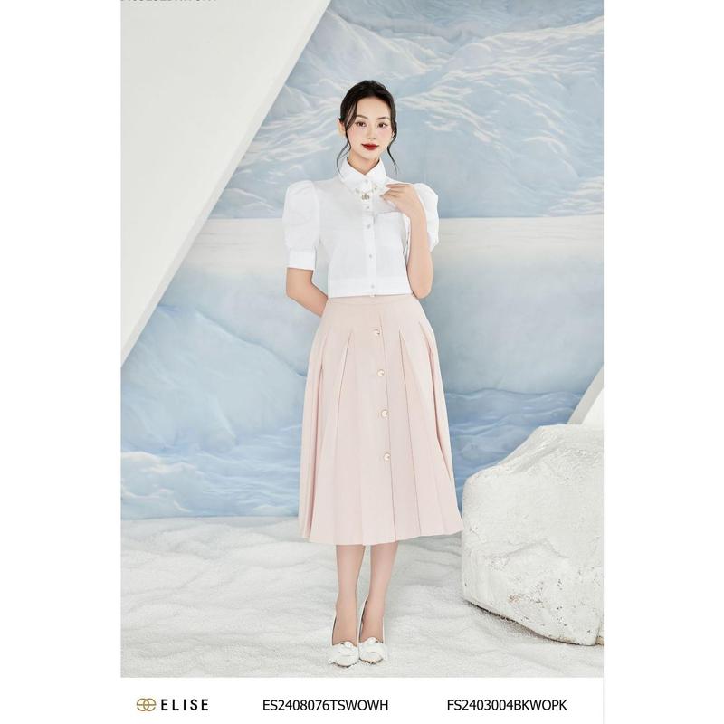 Chân váy sạn hồng cam xếp ly thiết kế Elise mã sản phẩm FS2403004BKWOPK
