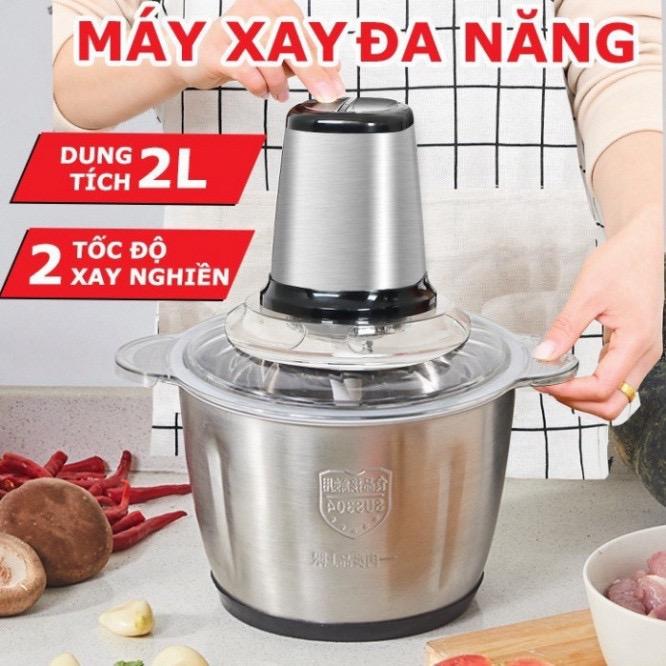 ￼Máy Xay Thịt - máy xay thịt cầm tay đa năng cối inox 4 lưỡi dao đa năng ,xay thịt , tỏi , ớt , rau củ quả