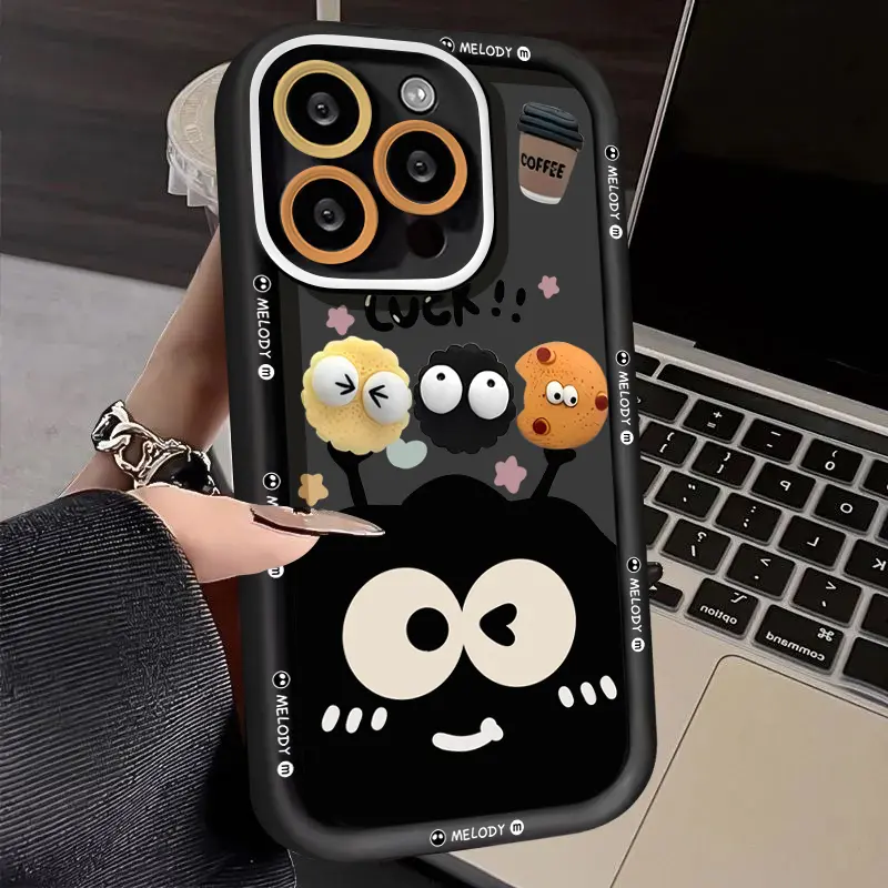 Case HP Untuk Realme C51 C61 C51s C35 C63 C67 C55 Note 60 C53 C12 C11 5i C15 C31 C20 C21Y C30 C21 C17 11 8i 9i 6i 7i 5s C25 Note 50 C25Y C33 NARZO N63 N61 Keberuntungan Lucu Kartun Lucu Bola Batubara Hitam Kopi Soft Cover 1