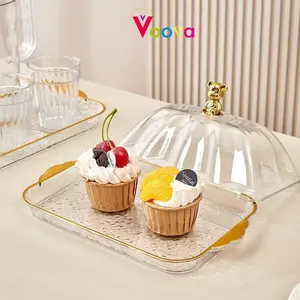 [COD] Nampan Serbaguna Bening/ Bear Drag Tray With Lid/ Nampan Snack Tray Nampan Buah Piring Dessert 27/33/36 CM